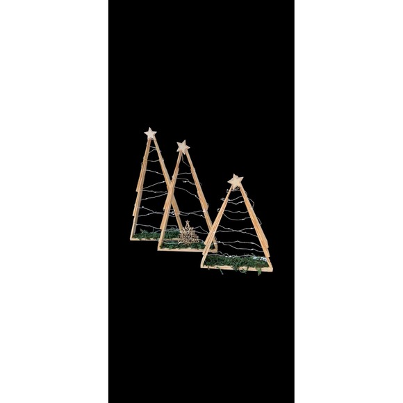 Set of 3 Rustic Wooden Christmas Trees with Lights, 10, 13.5, 15 in. Heights - Picture 6 of 13